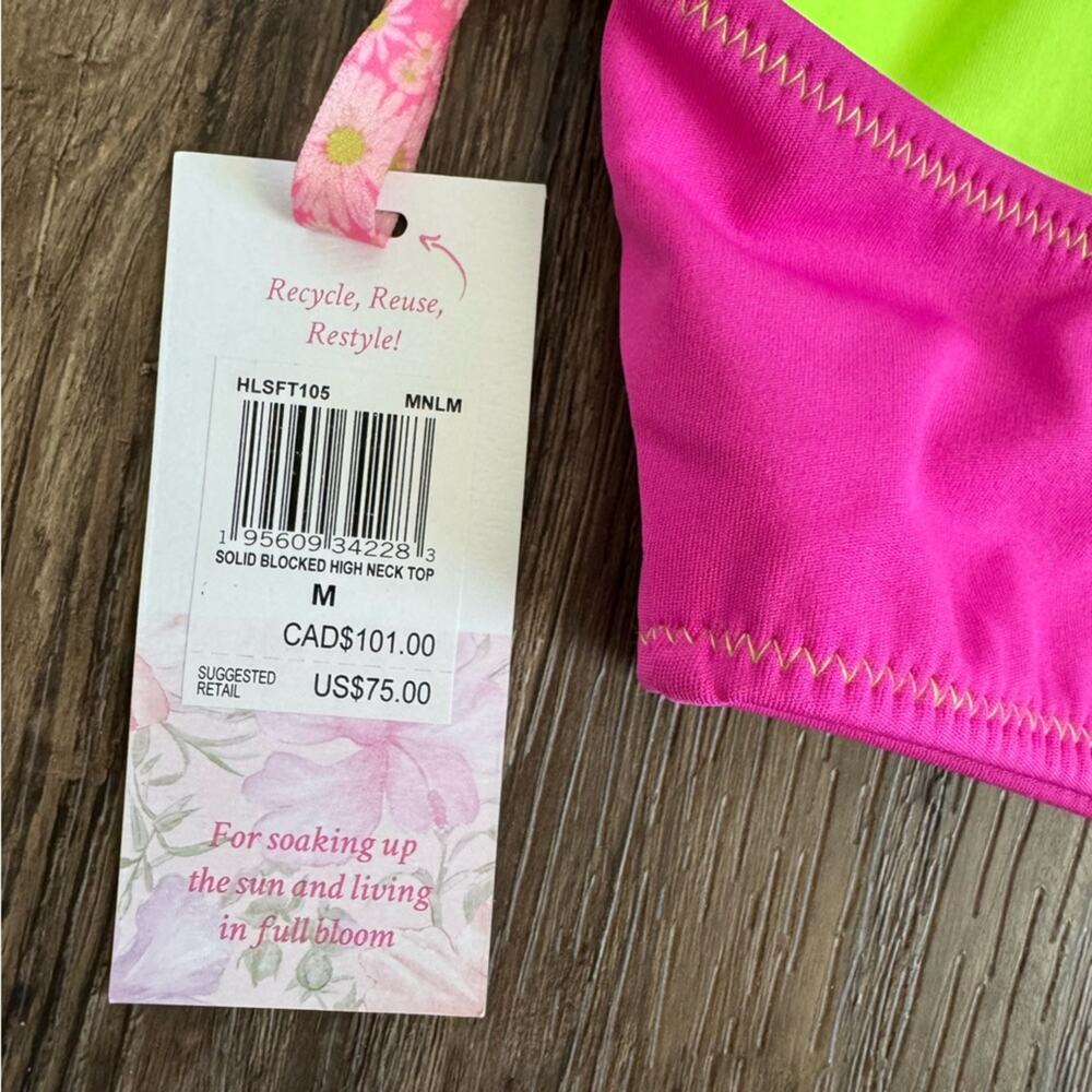 NEW LoveShackFancy x Hurley Solid Blocked High Neck Bikini Top M - Picture 6 of 9